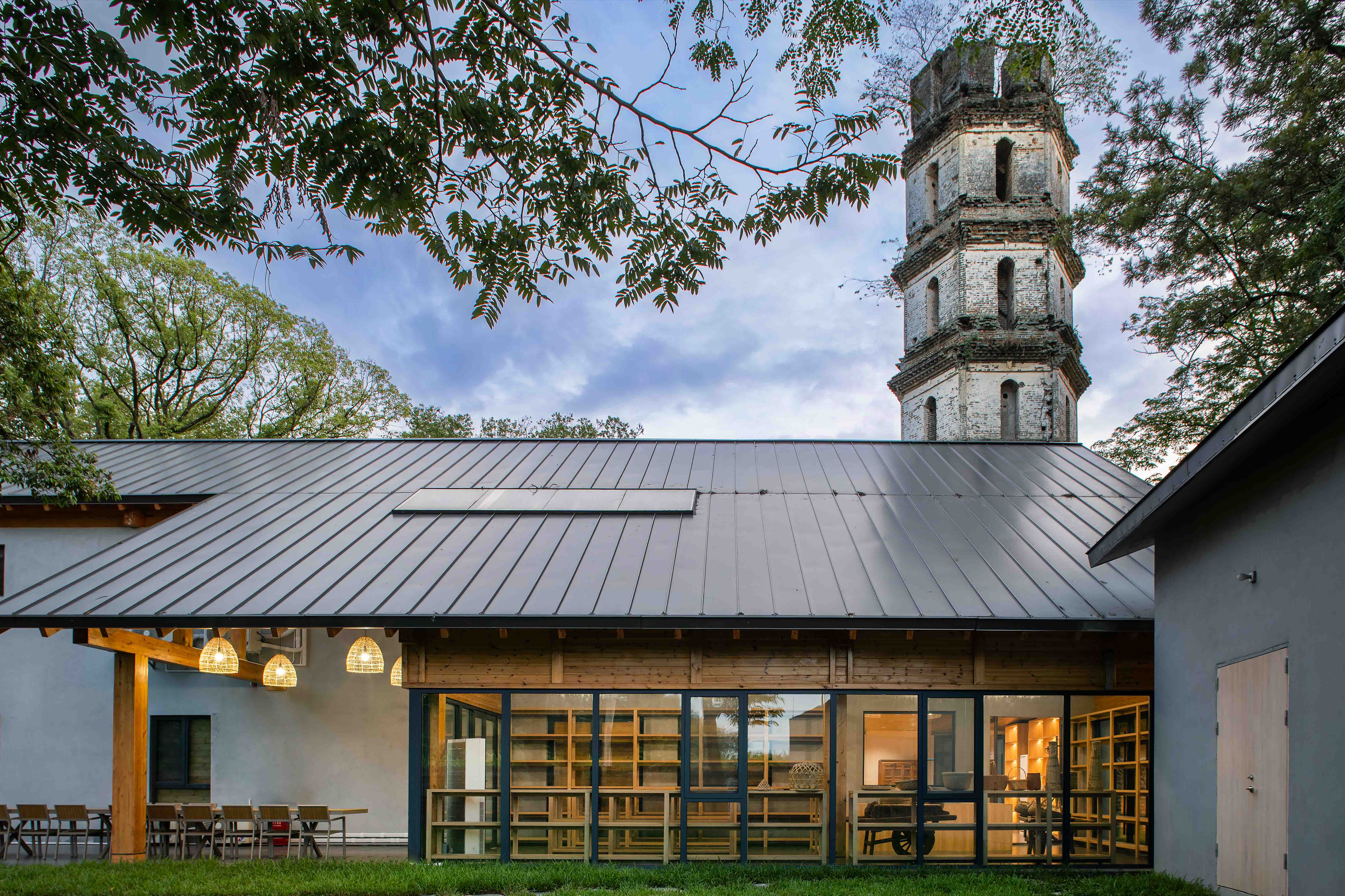 Trees, buildings and pagoda in ZAC