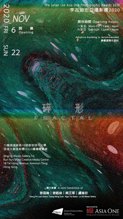 Julian Lee Asia One Photographic Awards 2020 presents  FRACTAL: A Joint Exhibition of Tsang Po Lam Grace, Tsang Ming Sum Jimmy, Ngai Tsz Kwan Tracey and Lo Kin Kwan Selina 