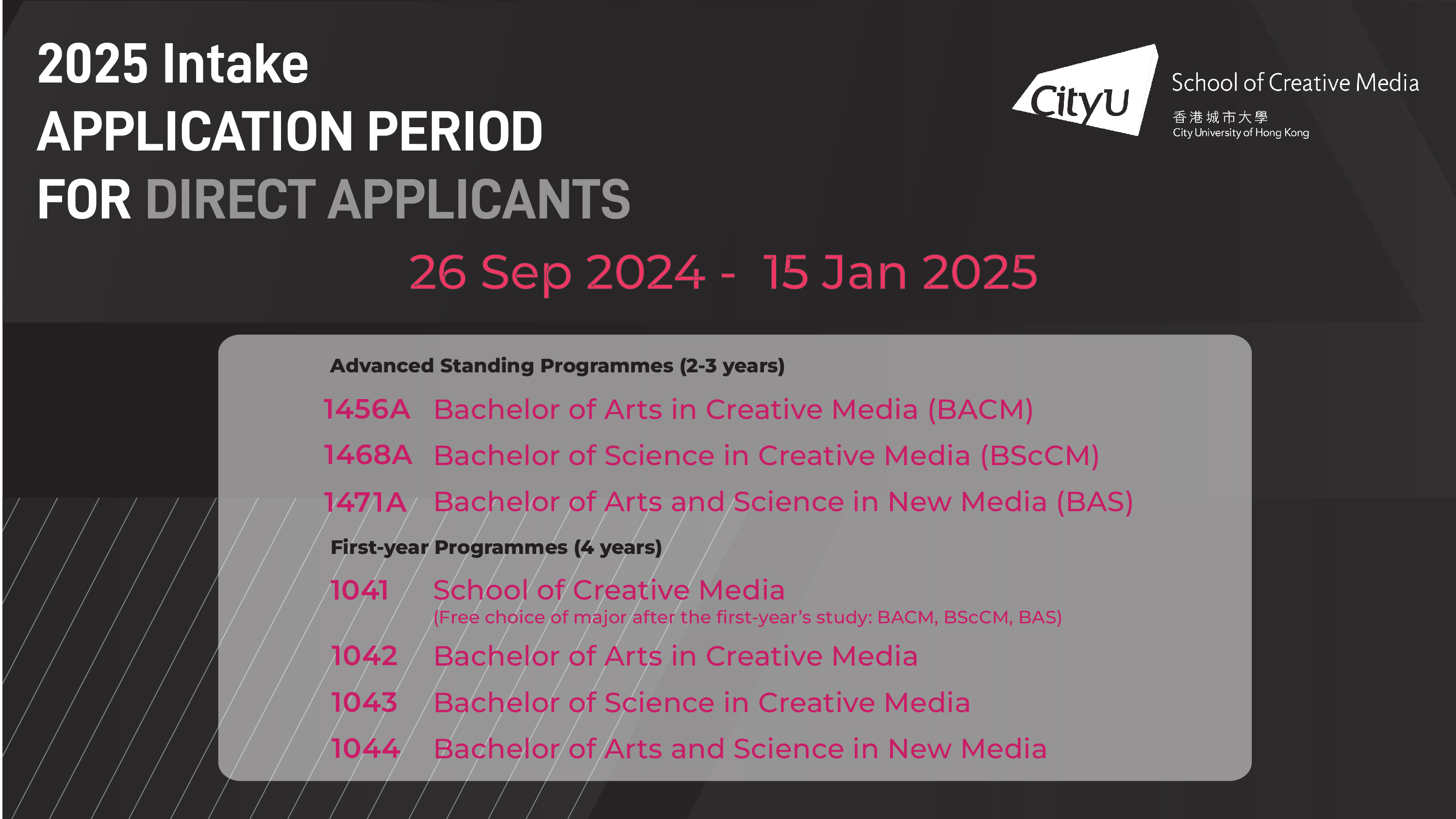 Application Period for Direct Applicants (2025 Intake)