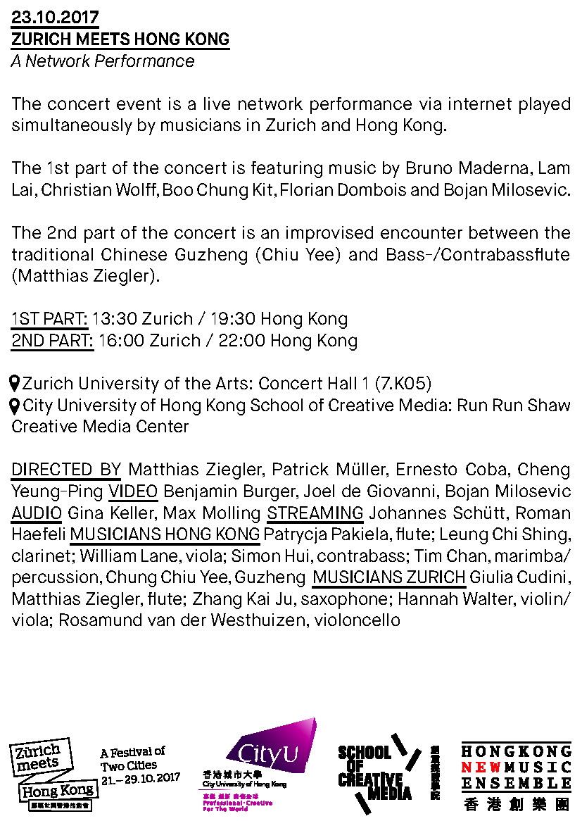 Telematic Concert: Zurich Meets Hong Kong Programme