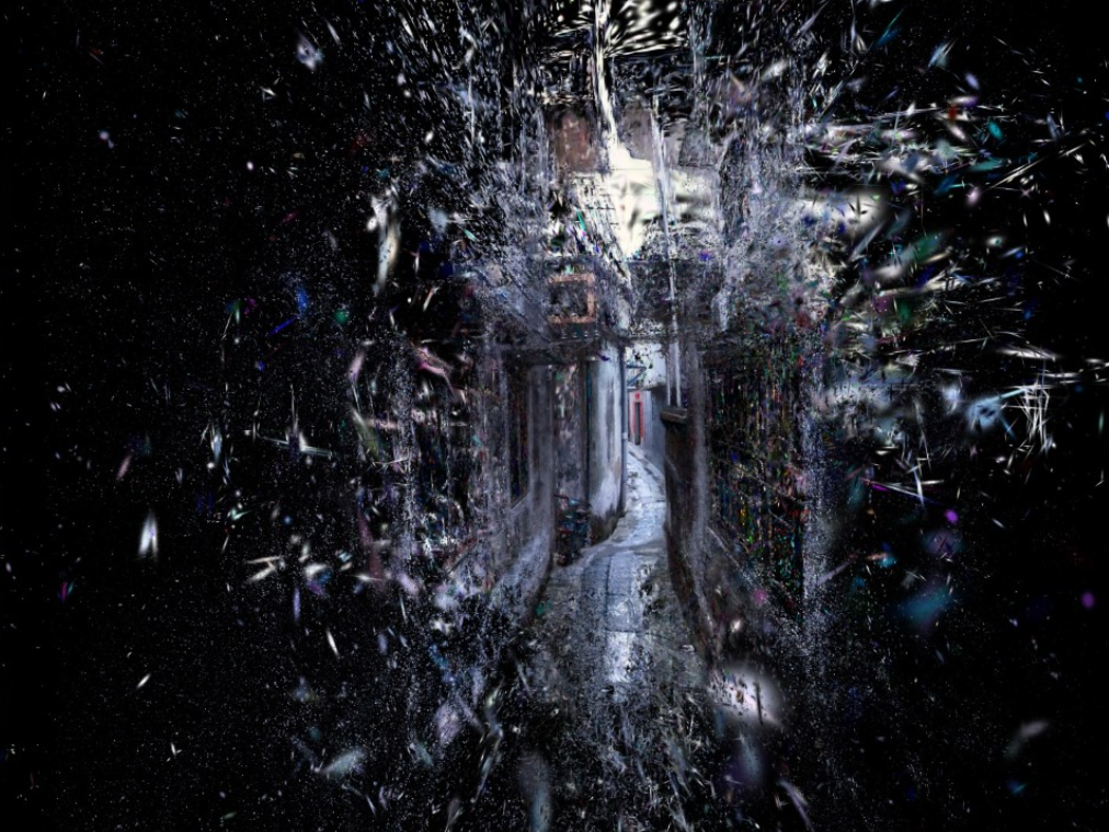 Film stills from “The Solid and the Air”, 2025,  Qingtian Village alley, modified 3DGS